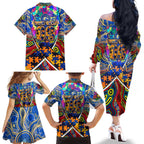 Autism Awareness Australia West Coast Eagles Family Matching Off The Shoulder Long Sleeve Dress and Hawaiian Shirt Aboriginal Indigenous Art