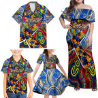 Autism Awareness Australia West Coast Eagles Family Matching Off Shoulder Maxi Dress and Hawaiian Shirt Aboriginal Indigenous Art
