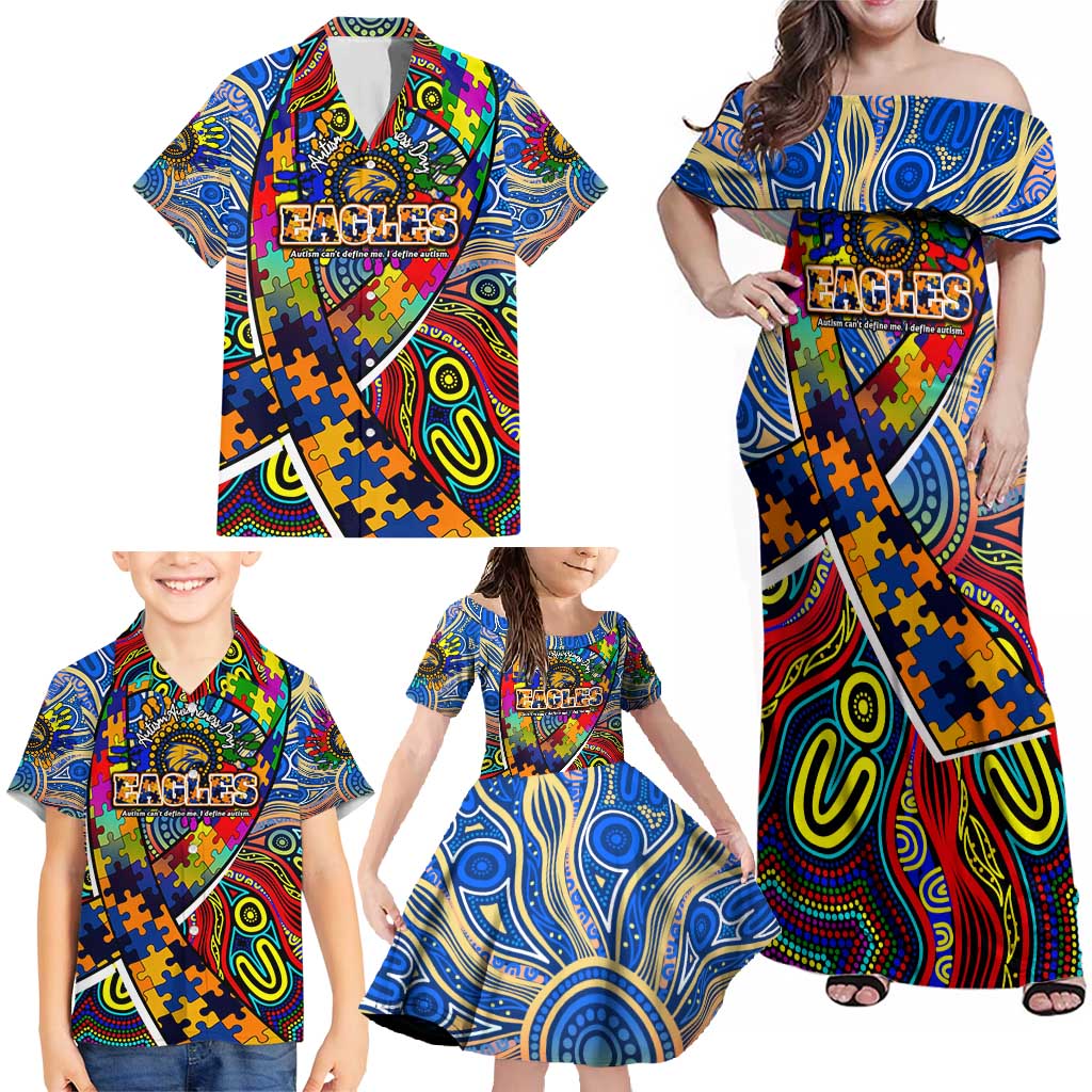 Autism Awareness Australia West Coast Eagles Family Matching Off Shoulder Maxi Dress and Hawaiian Shirt Aboriginal Indigenous Art