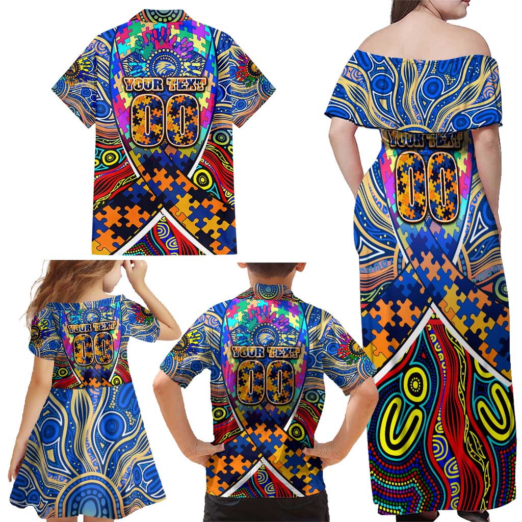 Autism Awareness Australia West Coast Eagles Family Matching Off Shoulder Maxi Dress and Hawaiian Shirt Aboriginal Indigenous Art