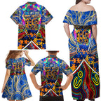 Autism Awareness Australia West Coast Eagles Family Matching Off Shoulder Maxi Dress and Hawaiian Shirt Aboriginal Indigenous Art