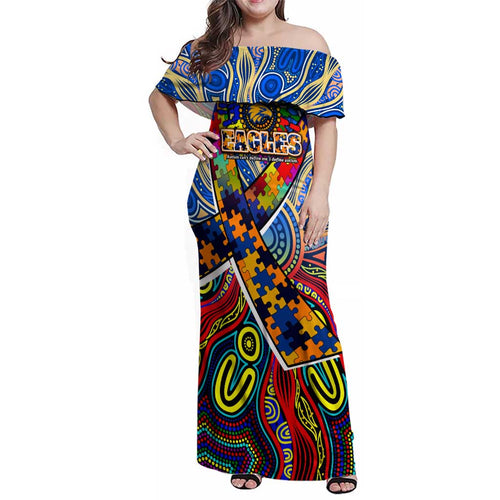 Autism Awareness Australia West Coast Eagles Family Matching Off Shoulder Maxi Dress and Hawaiian Shirt Aboriginal Indigenous Art
