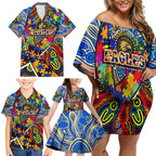 Autism Awareness Australia West Coast Eagles Family Matching Off Shoulder Short Dress and Hawaiian Shirt Aboriginal Indigenous Art