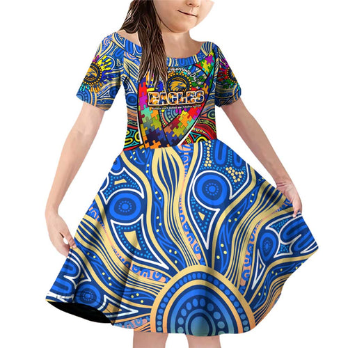 Autism Awareness Australia West Coast Eagles Family Matching Off Shoulder Short Dress and Hawaiian Shirt Aboriginal Indigenous Art