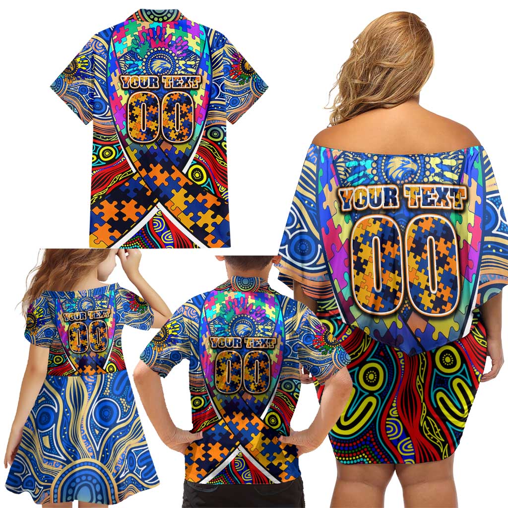 Autism Awareness Australia West Coast Eagles Family Matching Off Shoulder Short Dress and Hawaiian Shirt Aboriginal Indigenous Art