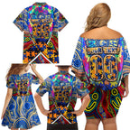 Autism Awareness Australia West Coast Eagles Family Matching Off Shoulder Short Dress and Hawaiian Shirt Aboriginal Indigenous Art