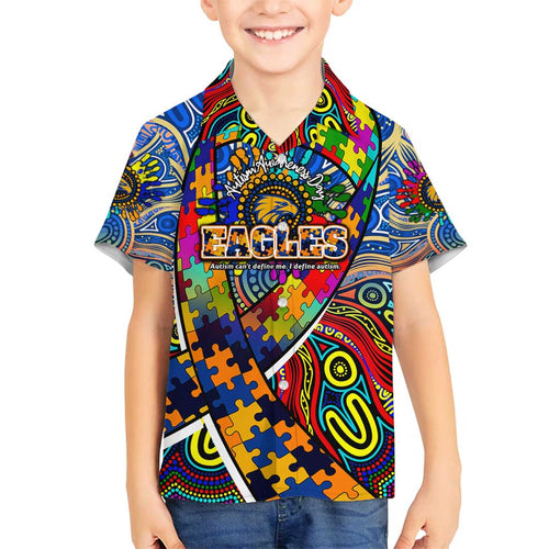 Autism Awareness Australia West Coast Eagles Family Matching Off Shoulder Short Dress and Hawaiian Shirt Aboriginal Indigenous Art