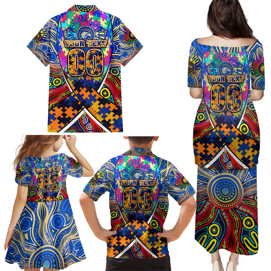 Autism Awareness Australia West Coast Eagles Family Matching Puletasi and Hawaiian Shirt Aboriginal Indigenous Art