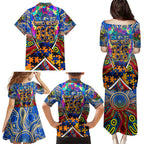 Autism Awareness Australia West Coast Eagles Family Matching Puletasi and Hawaiian Shirt Aboriginal Indigenous Art