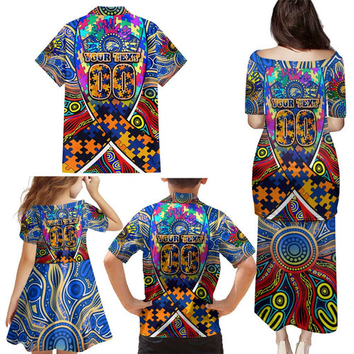 Autism Awareness Australia West Coast Eagles Family Matching Puletasi and Hawaiian Shirt Aboriginal Indigenous Art