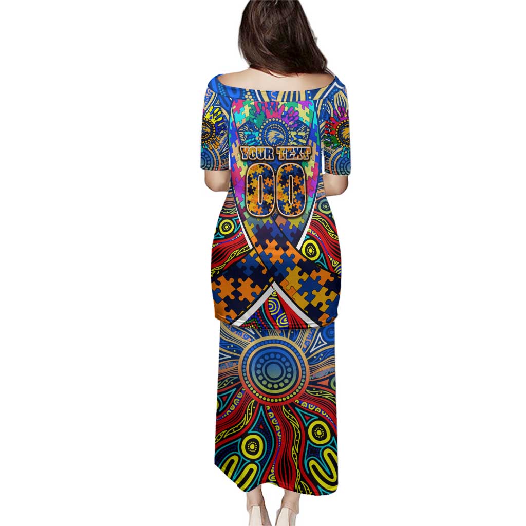 Autism Awareness Australia West Coast Eagles Family Matching Puletasi and Hawaiian Shirt Aboriginal Indigenous Art