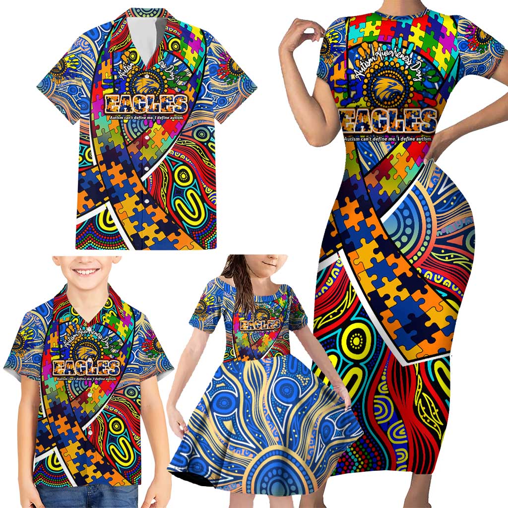 Autism Awareness Australia West Coast Eagles Family Matching Short Sleeve Bodycon Dress and Hawaiian Shirt Aboriginal Indigenous Art