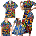 Autism Awareness Australia West Coast Eagles Family Matching Short Sleeve Bodycon Dress and Hawaiian Shirt Aboriginal Indigenous Art