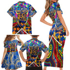 Autism Awareness Australia West Coast Eagles Family Matching Short Sleeve Bodycon Dress and Hawaiian Shirt Aboriginal Indigenous Art