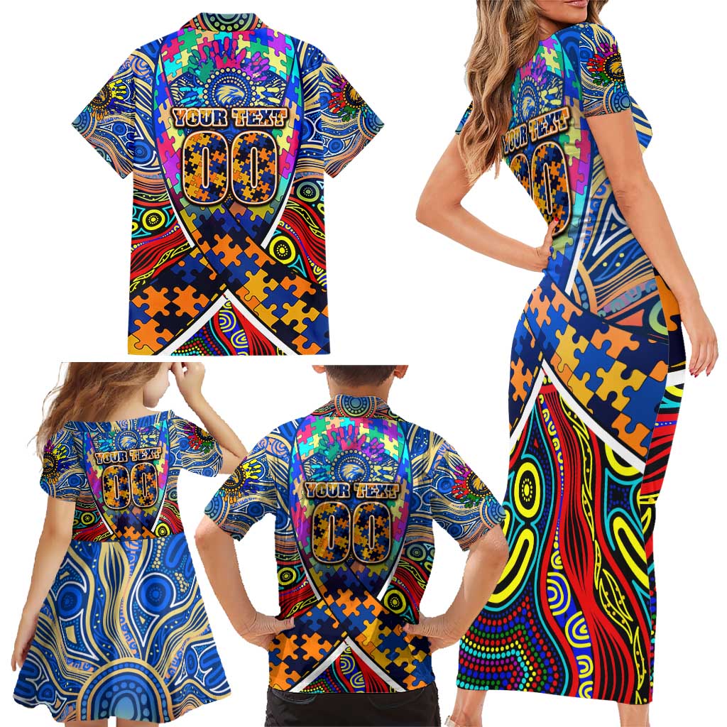 Autism Awareness Australia West Coast Eagles Family Matching Short Sleeve Bodycon Dress and Hawaiian Shirt Aboriginal Indigenous Art