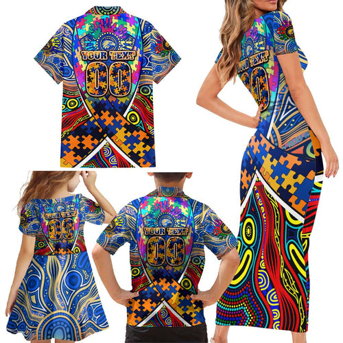 Autism Awareness Australia West Coast Eagles Family Matching Short Sleeve Bodycon Dress and Hawaiian Shirt Aboriginal Indigenous Art