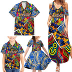 Autism Awareness Australia West Coast Eagles Family Matching Summer Maxi Dress and Hawaiian Shirt Aboriginal Indigenous Art
