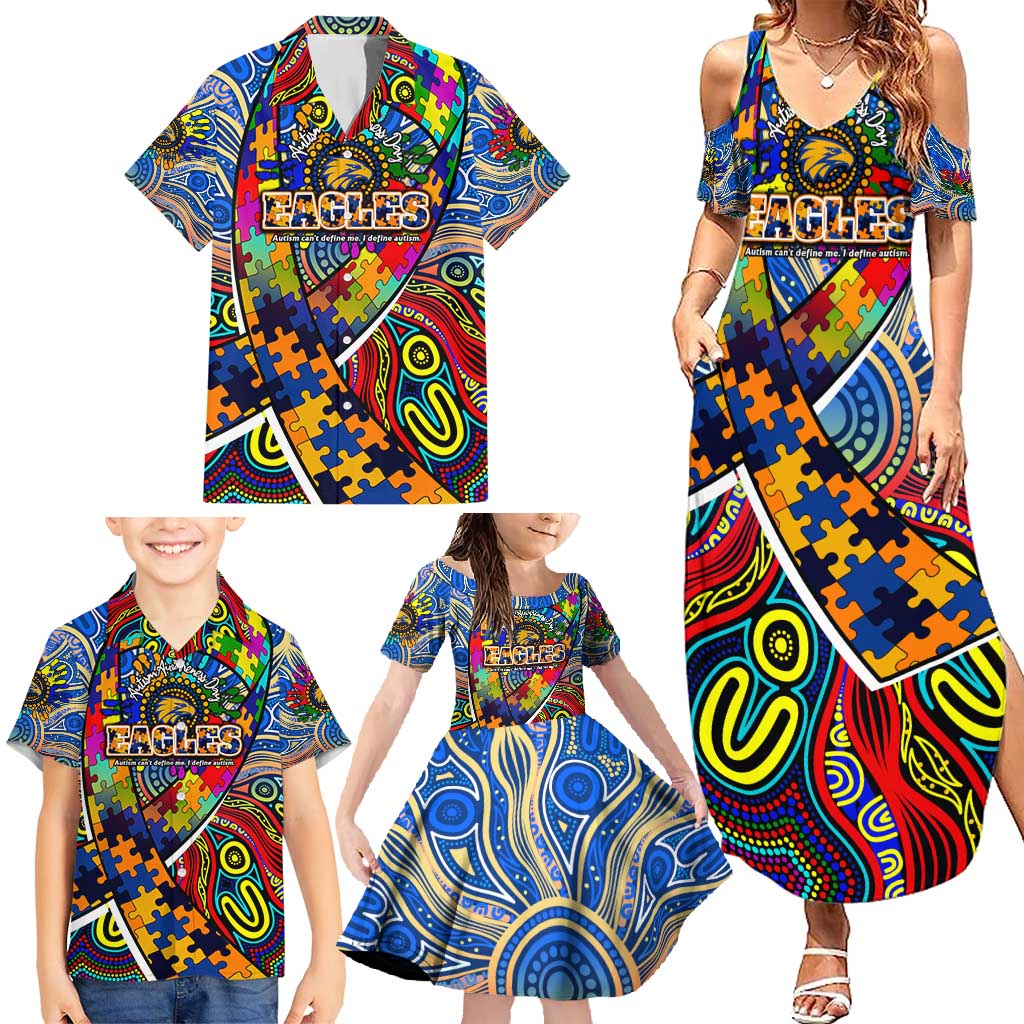 Autism Awareness Australia West Coast Eagles Family Matching Summer Maxi Dress and Hawaiian Shirt Aboriginal Indigenous Art