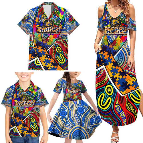 Autism Awareness Australia West Coast Eagles Family Matching Summer Maxi Dress and Hawaiian Shirt Aboriginal Indigenous Art