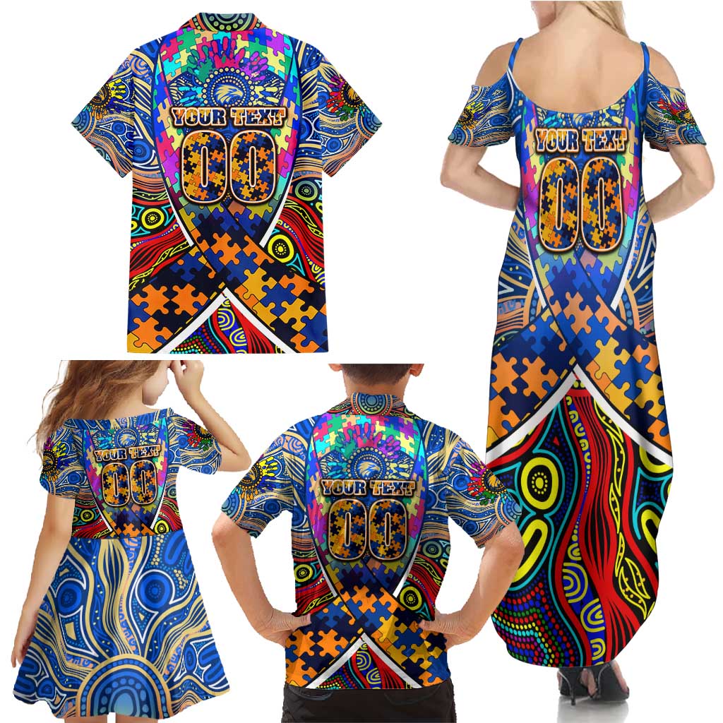 Autism Awareness Australia West Coast Eagles Family Matching Summer Maxi Dress and Hawaiian Shirt Aboriginal Indigenous Art