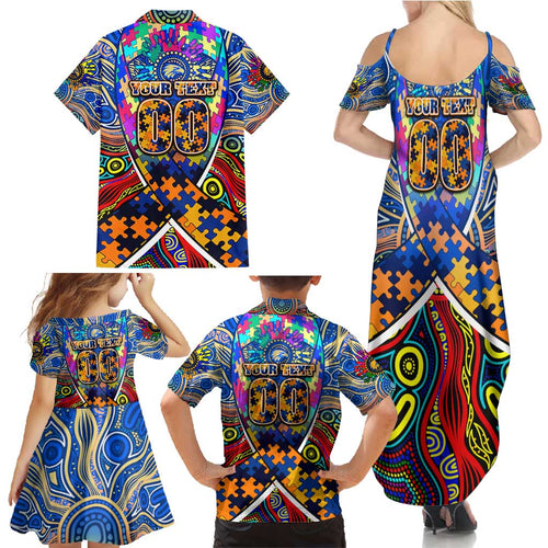 Autism Awareness Australia West Coast Eagles Family Matching Summer Maxi Dress and Hawaiian Shirt Aboriginal Indigenous Art