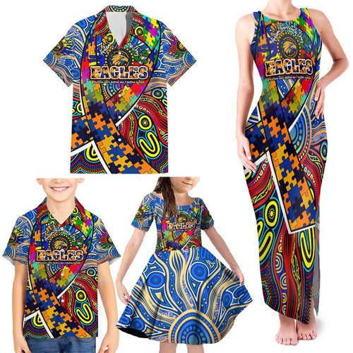 Autism Awareness Australia West Coast Eagles Family Matching Tank Maxi Dress and Hawaiian Shirt Aboriginal Indigenous Art