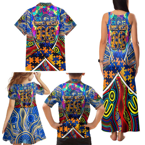 Autism Awareness Australia West Coast Eagles Family Matching Tank Maxi Dress and Hawaiian Shirt Aboriginal Indigenous Art