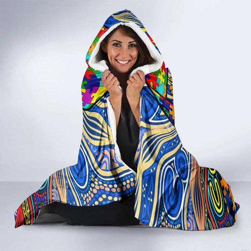 Autism Awareness Australia West Coast Eagles Hooded Blanket Aboriginal Indigenous Art