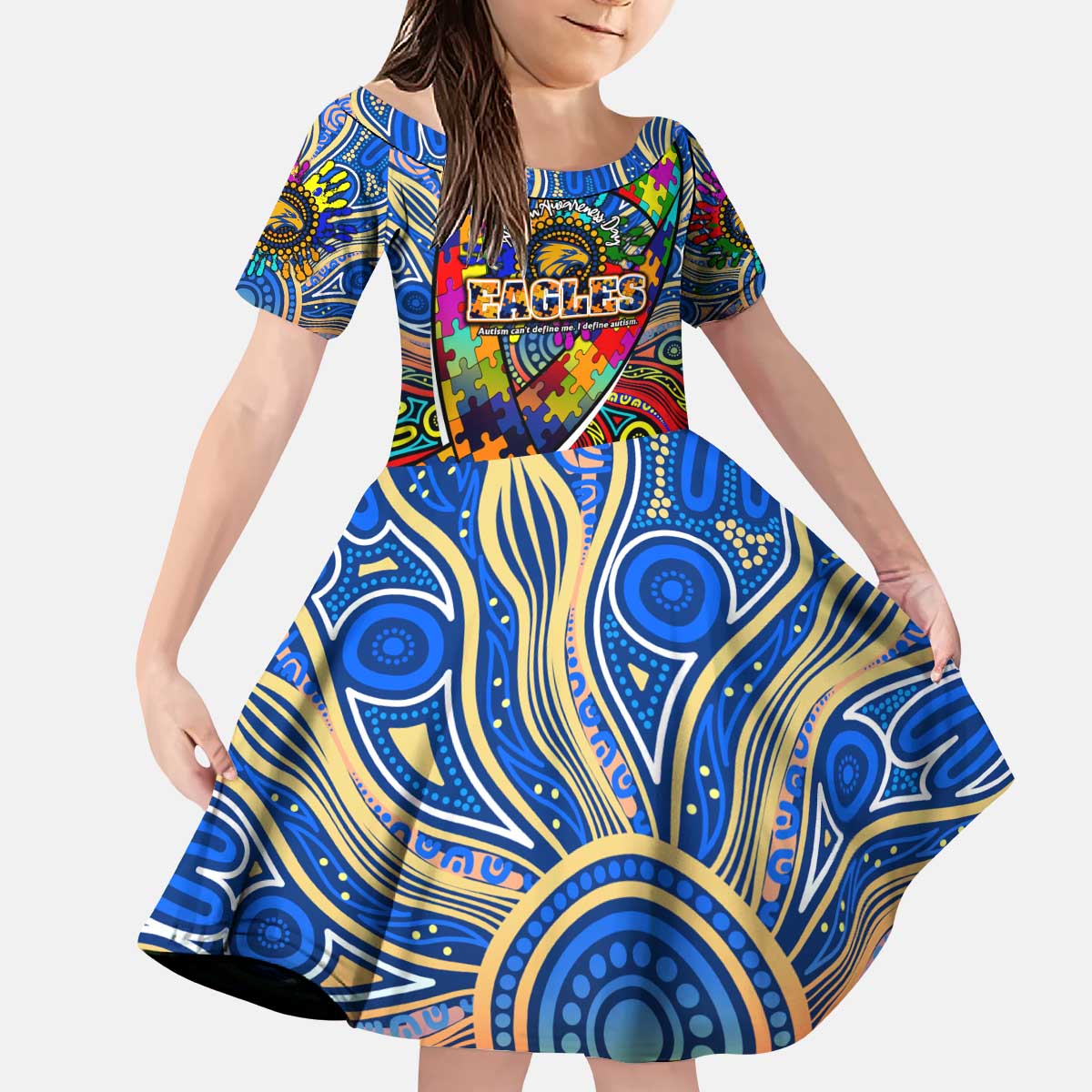Autism Awareness Australia West Coast Eagles Kid Short Sleeve Dress Aboriginal Indigenous Art