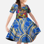 Autism Awareness Australia West Coast Eagles Kid Short Sleeve Dress Aboriginal Indigenous Art