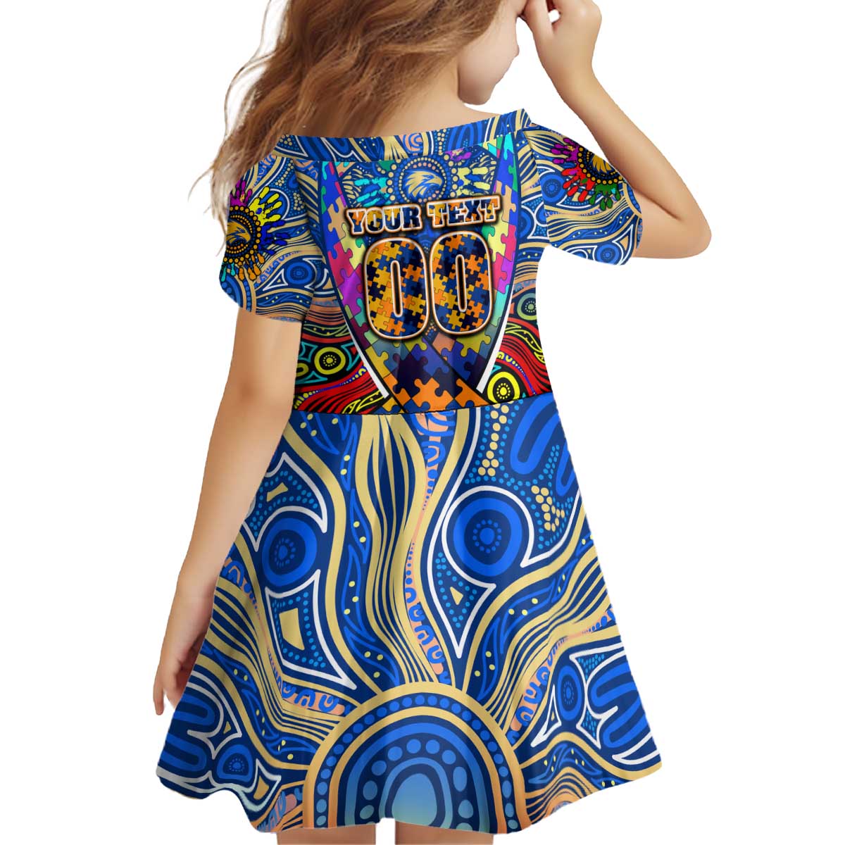 Autism Awareness Australia West Coast Eagles Kid Short Sleeve Dress Aboriginal Indigenous Art