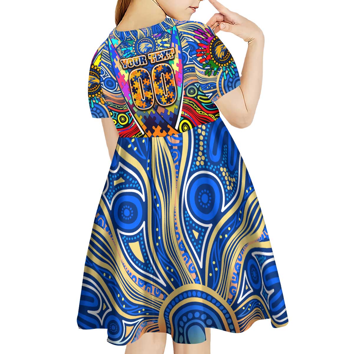 Autism Awareness Australia West Coast Eagles Kid Short Sleeve Dress Aboriginal Indigenous Art
