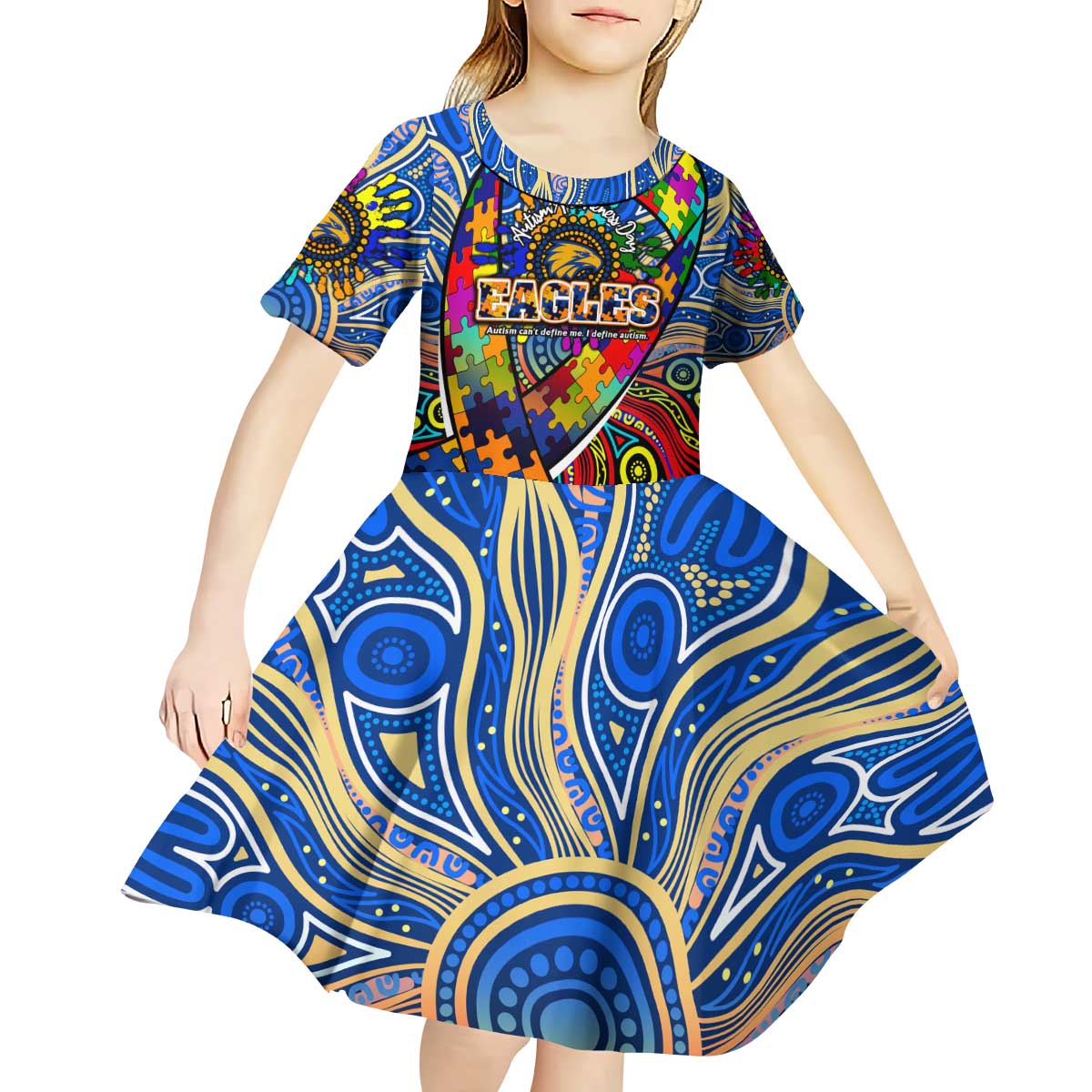 Autism Awareness Australia West Coast Eagles Kid Short Sleeve Dress Aboriginal Indigenous Art