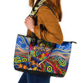 Autism Awareness Australia West Coast Eagles Leather Tote Bag Aboriginal Indigenous Art