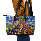 Autism Awareness Australia West Coast Eagles Leather Tote Bag Aboriginal Indigenous Art