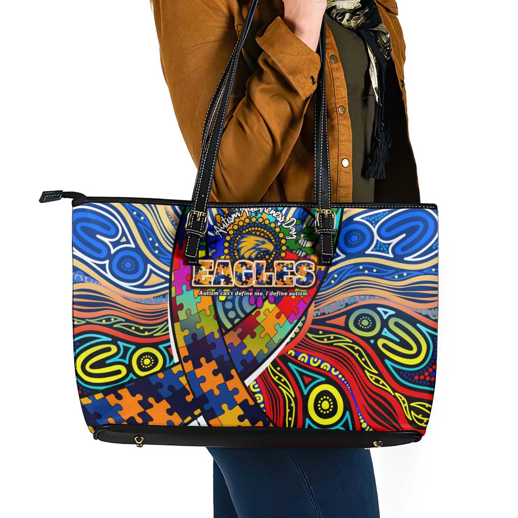 Autism Awareness Australia West Coast Eagles Leather Tote Bag Aboriginal Indigenous Art