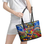 Autism Awareness Australia West Coast Eagles Leather Tote Bag Aboriginal Indigenous Art