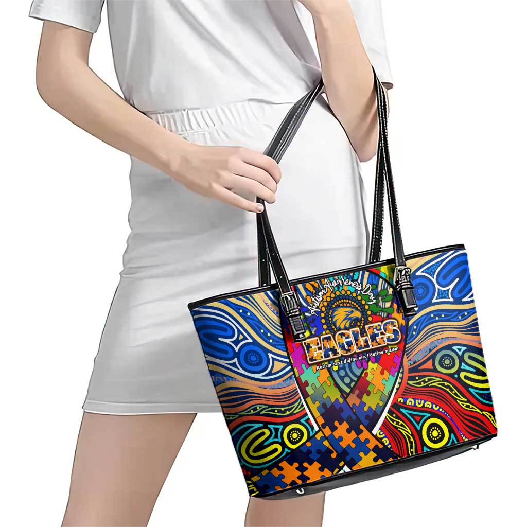 Autism Awareness Australia West Coast Eagles Leather Tote Bag Aboriginal Indigenous Art