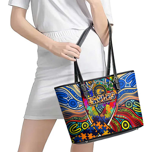 Autism Awareness Australia West Coast Eagles Leather Tote Bag Aboriginal Indigenous Art