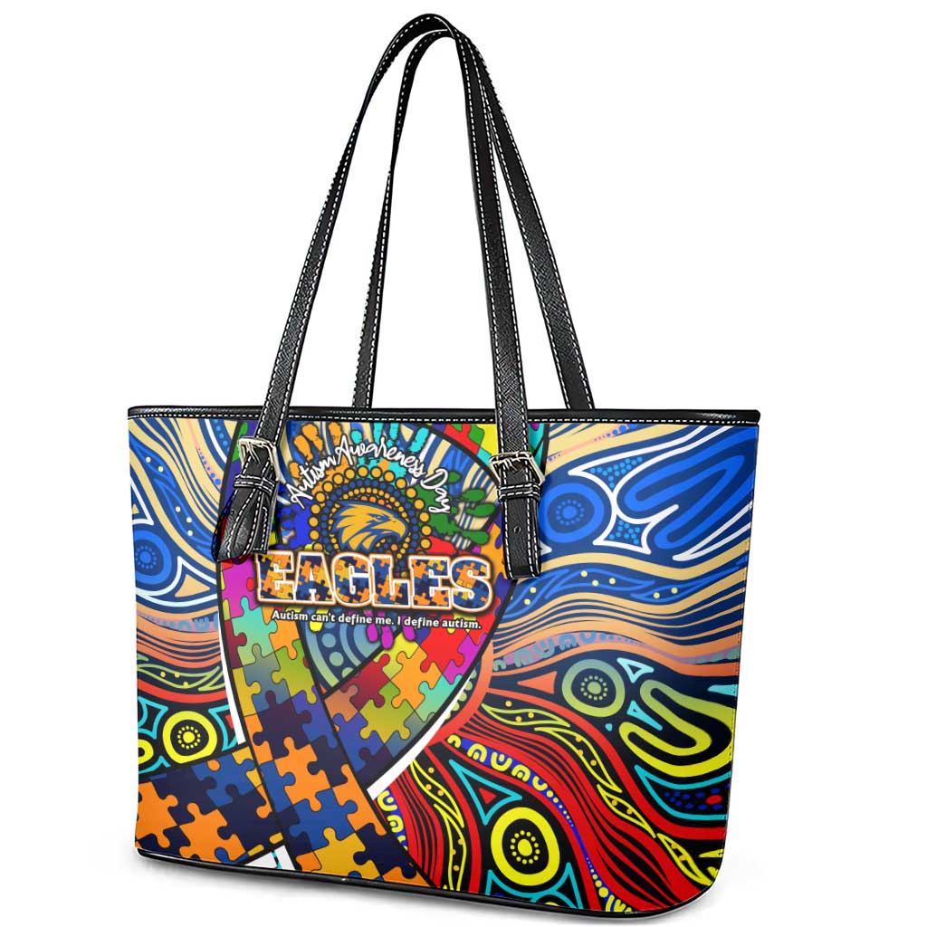 Autism Awareness Australia West Coast Eagles Leather Tote Bag Aboriginal Indigenous Art