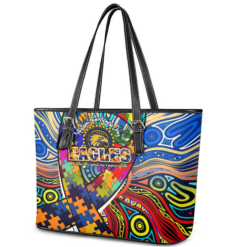 Autism Awareness Australia West Coast Eagles Leather Tote Bag Aboriginal Indigenous Art
