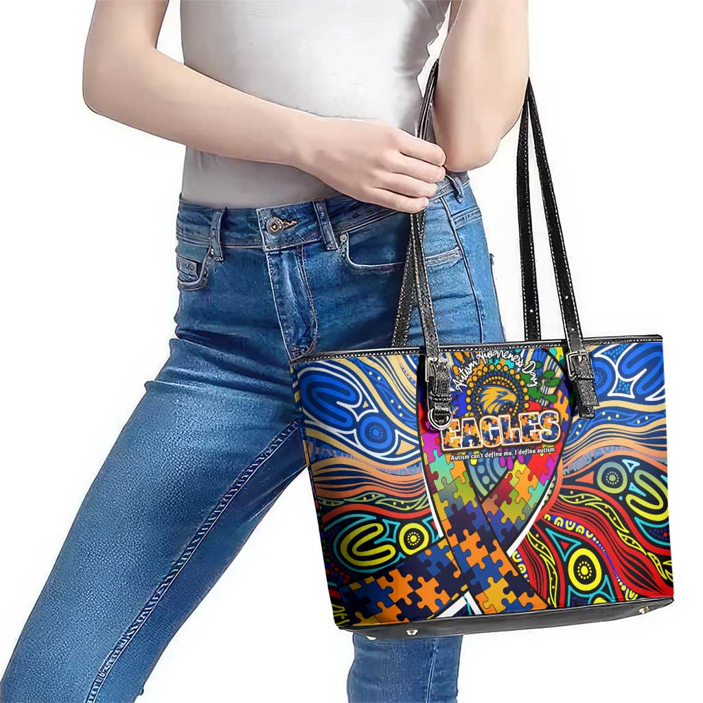 Autism Awareness Australia West Coast Eagles Leather Tote Bag Aboriginal Indigenous Art