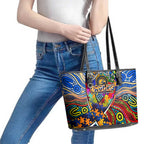 Autism Awareness Australia West Coast Eagles Leather Tote Bag Aboriginal Indigenous Art