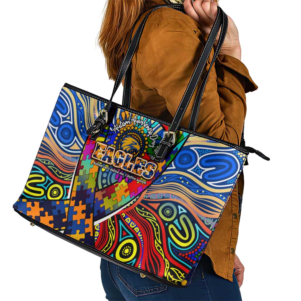 Autism Awareness Australia West Coast Eagles Leather Tote Bag Aboriginal Indigenous Art
