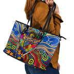 Autism Awareness Australia West Coast Eagles Leather Tote Bag Aboriginal Indigenous Art
