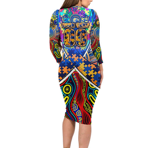 Autism Awareness Australia West Coast Eagles Long Sleeve Bodycon Dress Aboriginal Indigenous Art