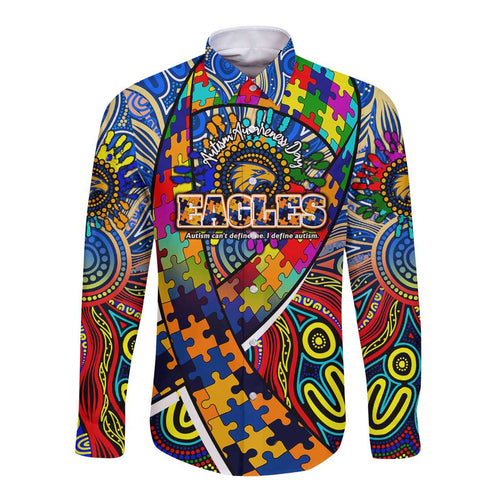 Autism Awareness Australia West Coast Eagles Long Sleeve Button Shirt Aboriginal Indigenous Art