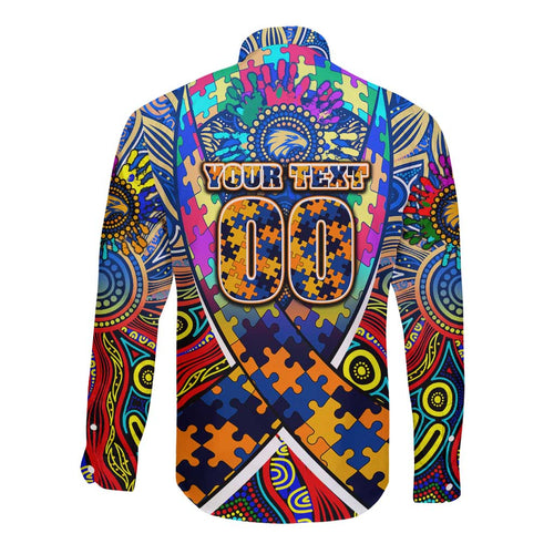 Autism Awareness Australia West Coast Eagles Long Sleeve Button Shirt Aboriginal Indigenous Art