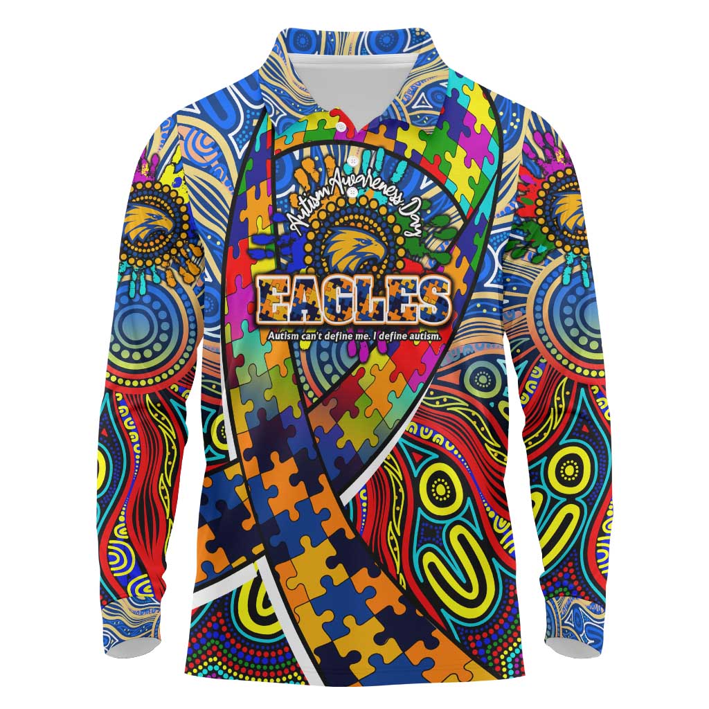 Autism Awareness Australia West Coast Eagles Long Sleeve Polo Shirt Aboriginal Indigenous Art