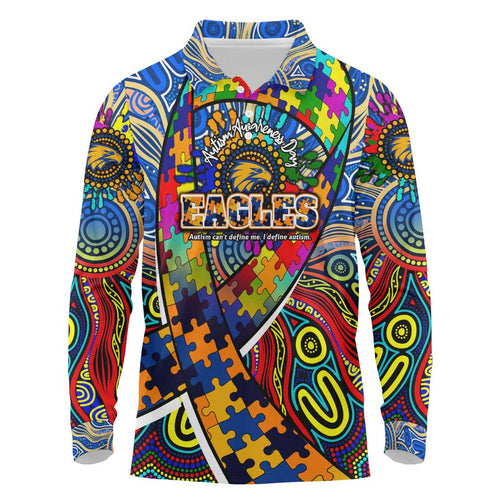Autism Awareness Australia West Coast Eagles Long Sleeve Polo Shirt Aboriginal Indigenous Art